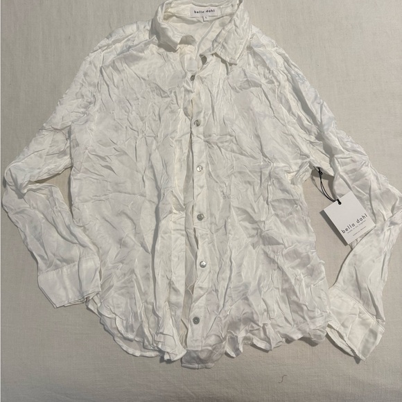 NWT BELLA DAHL satin side slit button down shirt blouse top in white large - Picture 2 of 5